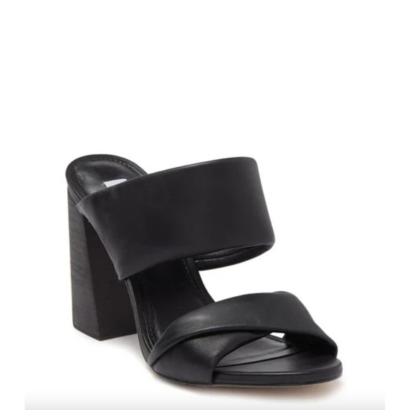 Steve Madden Teriann Black Women’s Leather Square open toe 4" heel sandal 8.5 M - Picture 1 of 10